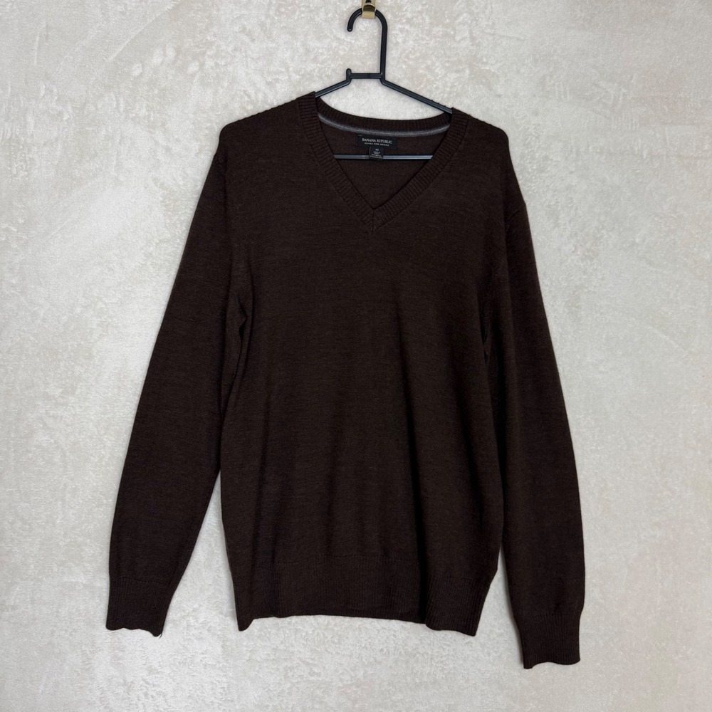 Banana Republic Extra Fine Merino Wool‎ Sweater Brown Medium Preppy Old Money